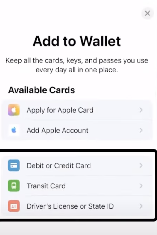 Choose Card Type